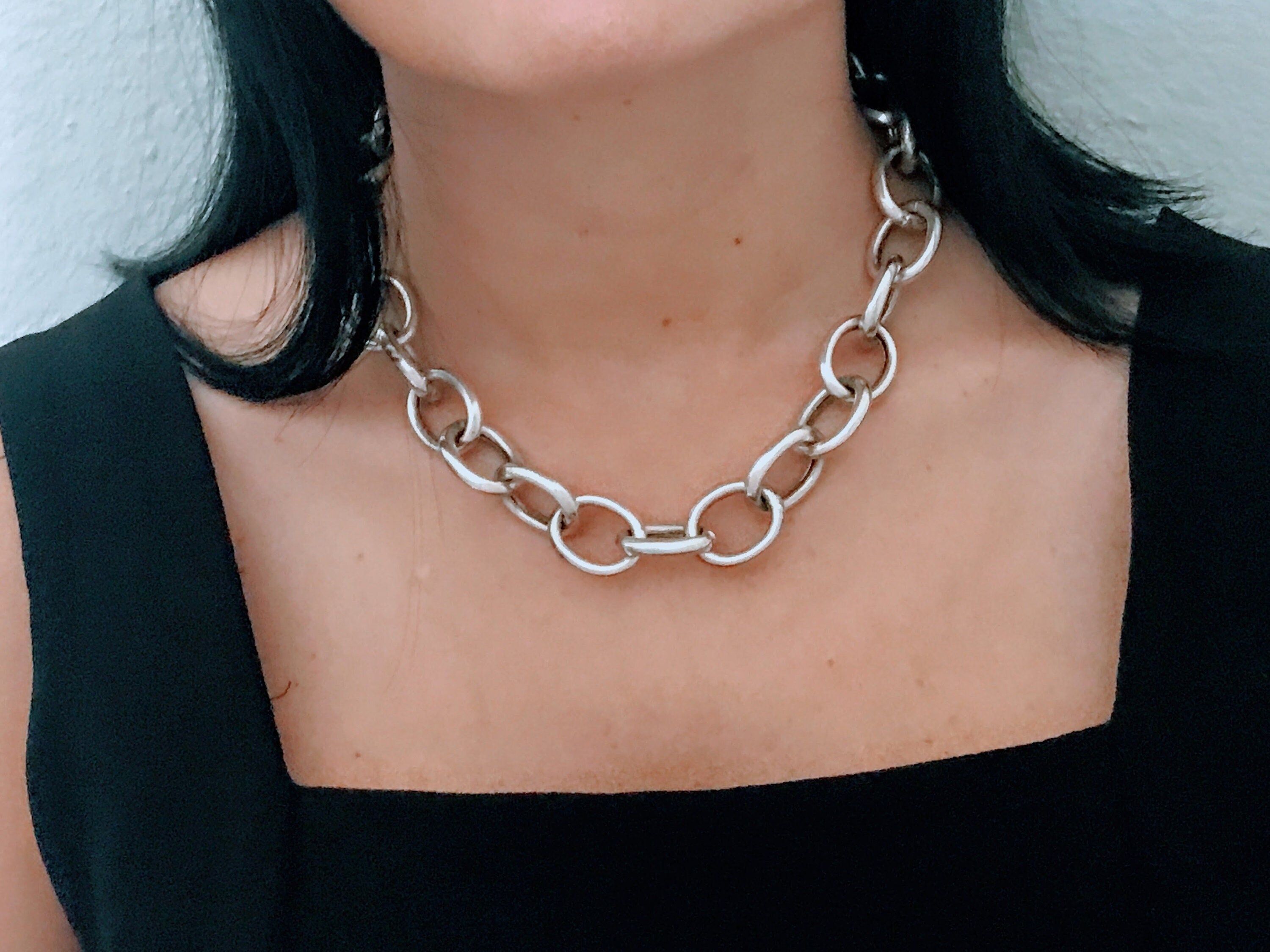 VTG Sterling Silver Oval Puffed Cable Chain Link Necklace VTG Sterling Silver Oval Puffed Cable Chain Link Necklace