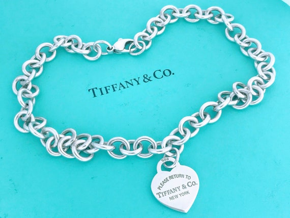 Authentic Tiffany & Co. Sterling Silver Heart Tag Charm Choker