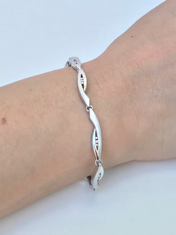 Modern Sterling Silver CZ Link Bracelet, Sterling 