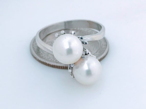 Vintage 10k White Gold Pearl Ring, Real White Gol… - image 10