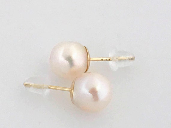 14K Gold Pearl Studs Earrings, 14k Yellow Gold Ro… - image 3