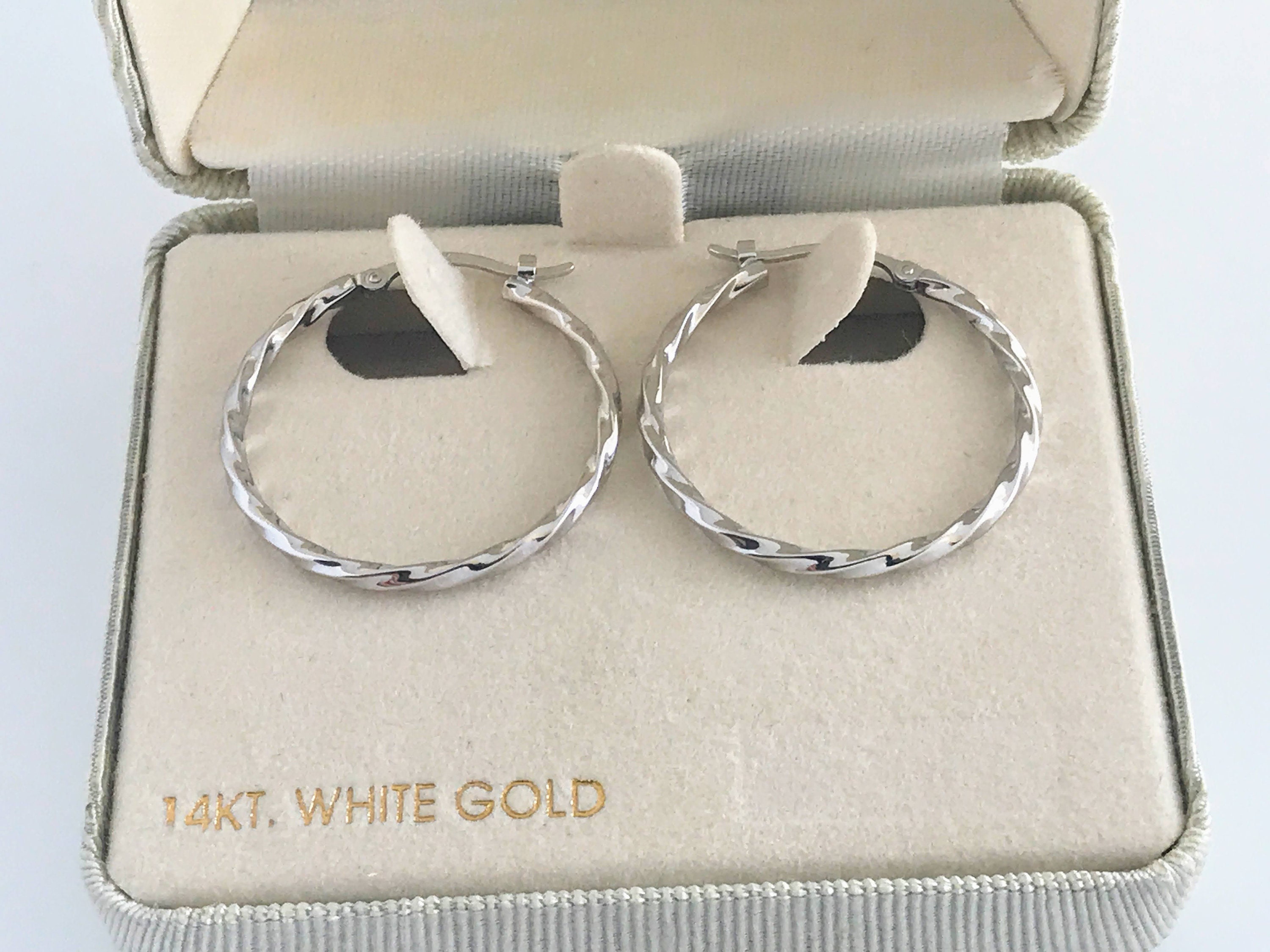 VTG Carla 14K White Gold Twisted Hoop Earrings 14K Real Gold Etsy