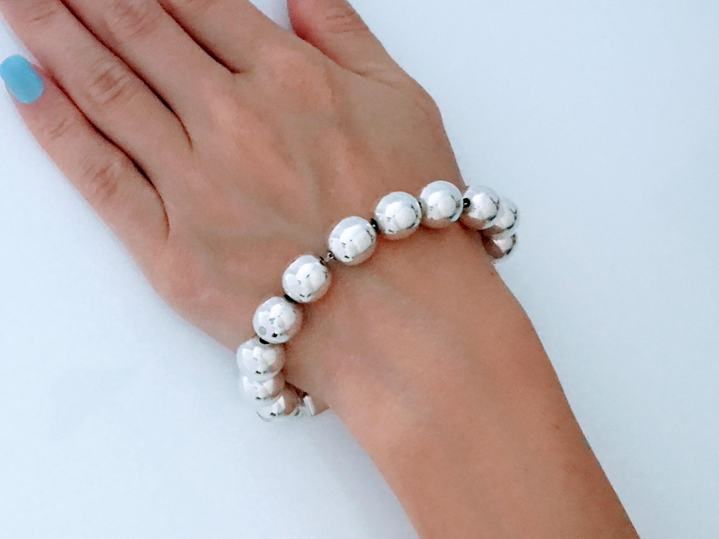 Retro Mexico 925 Sterling Silver Polished Ball Bead Bracelet