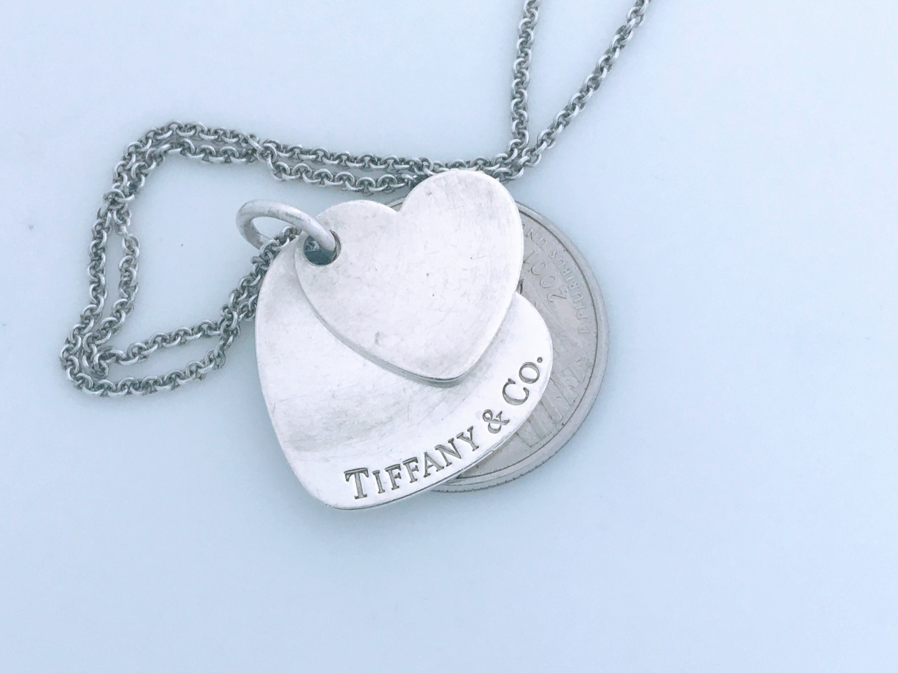Authentic Tiffany & Co. Double Heart Pendant Necklace 925 Sterling