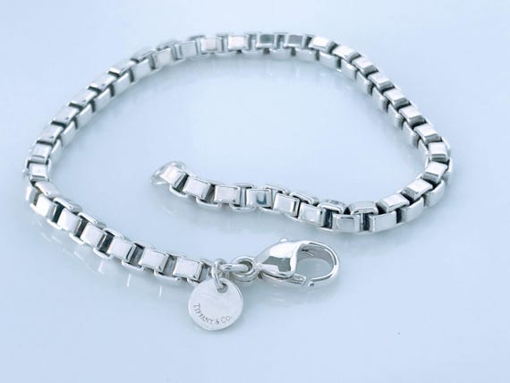 Authentic Tiffany & Co. Sterling Silver Venetian Link Bracelet, Tiffany and Co Square Box Chain Link Bracelet, Tiffany Contemporary Bracelet