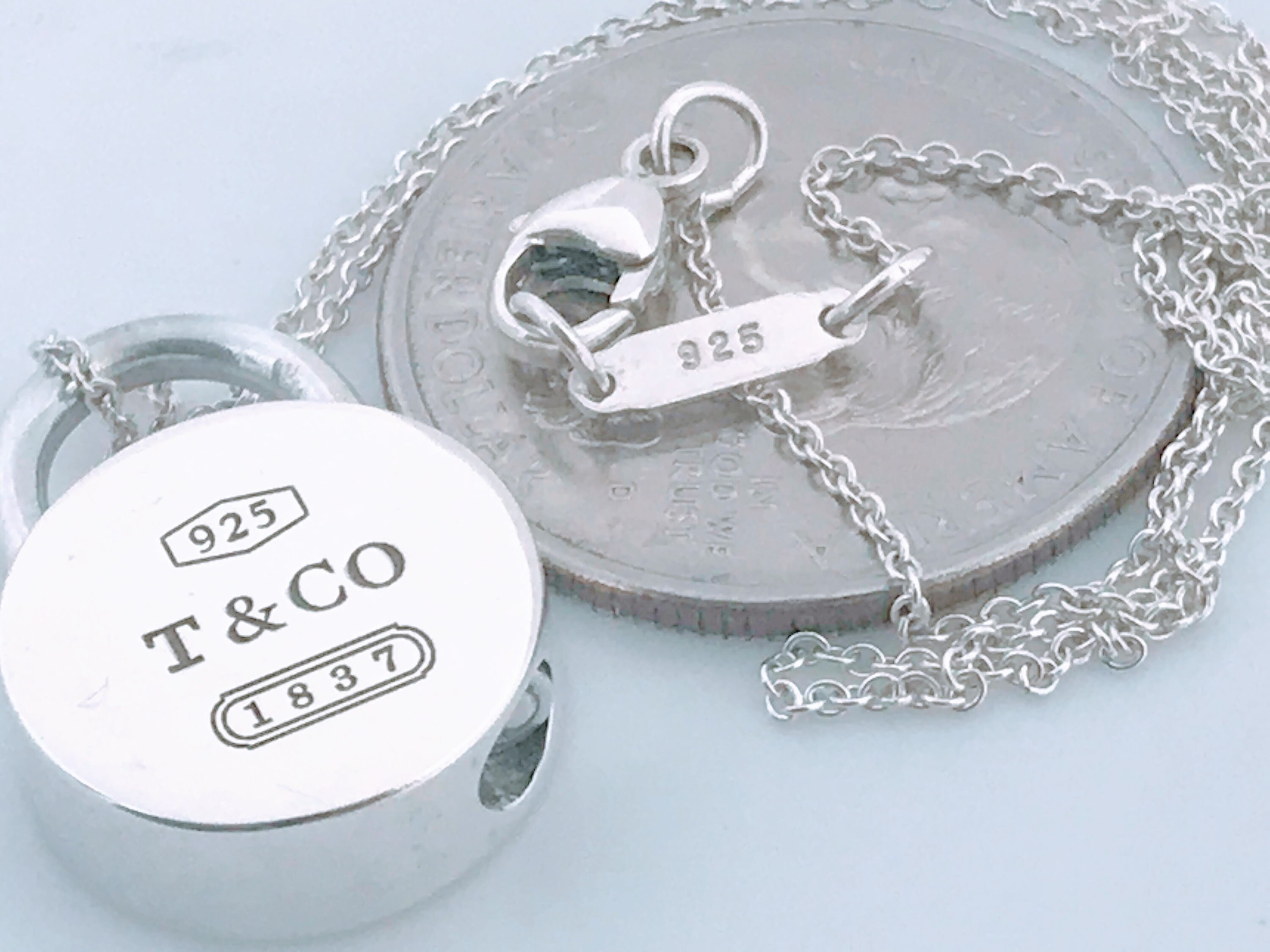 Preloved Tiffany & Co. 1837 Diamond Mini Round Lock Pendant Necklace Silver  16”