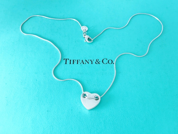 Tiffany Sliding Heart Snake Chain Necklace 925 Sterling Silver,  Tiffany Modern Heart Pendant on Snake Chain Italy Contemporary Vintage