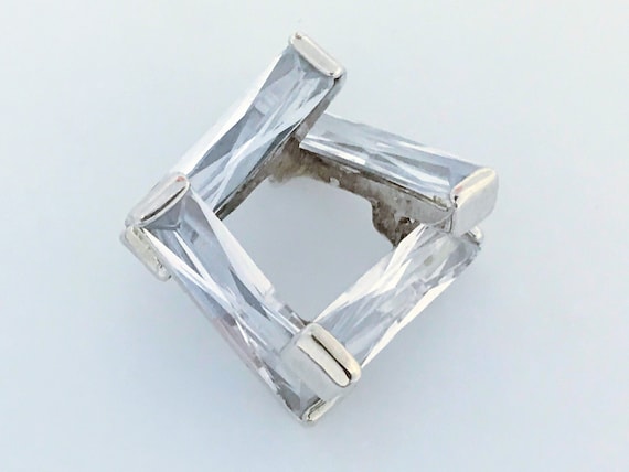 Vintage Mid Century Modern Sterling Silver CZ Geo… - image 2