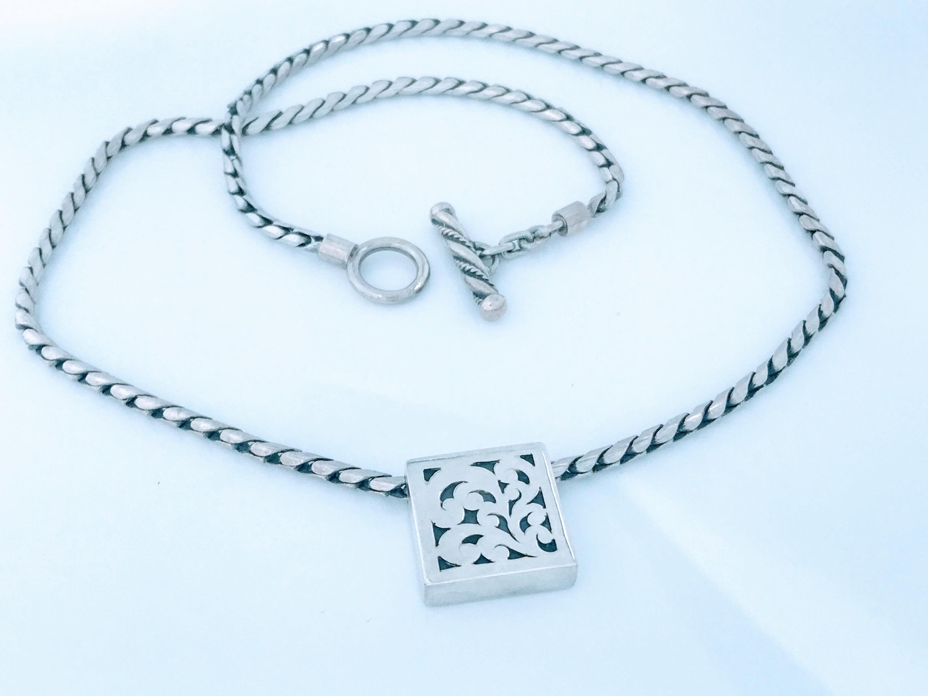 Lois Hill 925 Sterling Silver Square Scroll Sliding Pendant Toggle