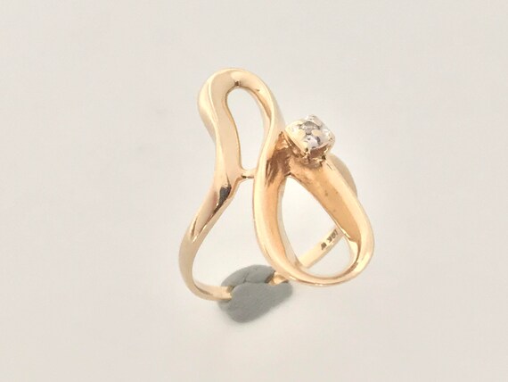 10K Yellow Gold Modern Swirl Ring Chunky 10k Gold Diamond Zig Zag