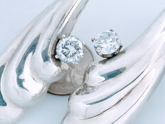VTG Large 925 Sterling Silver CZ Sculptural Earri… - image 8