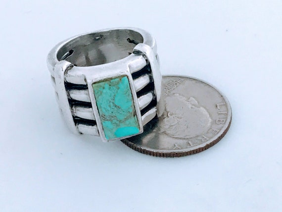 VTG Heavy Wide Sterling Silver Turquoise Ring Ban… - image 8