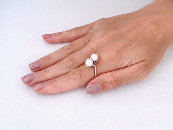 Vintage 10k White Gold Pearl Ring, Real White Gol… - image 4