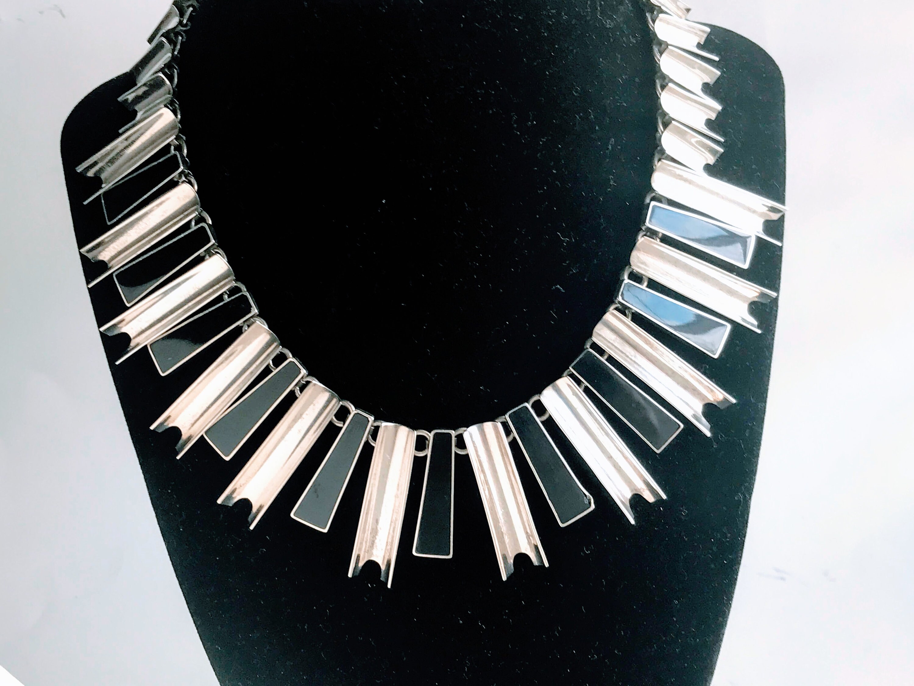 Vintage Taxco Mexico Sterling Silver Onyx Inlay Bid