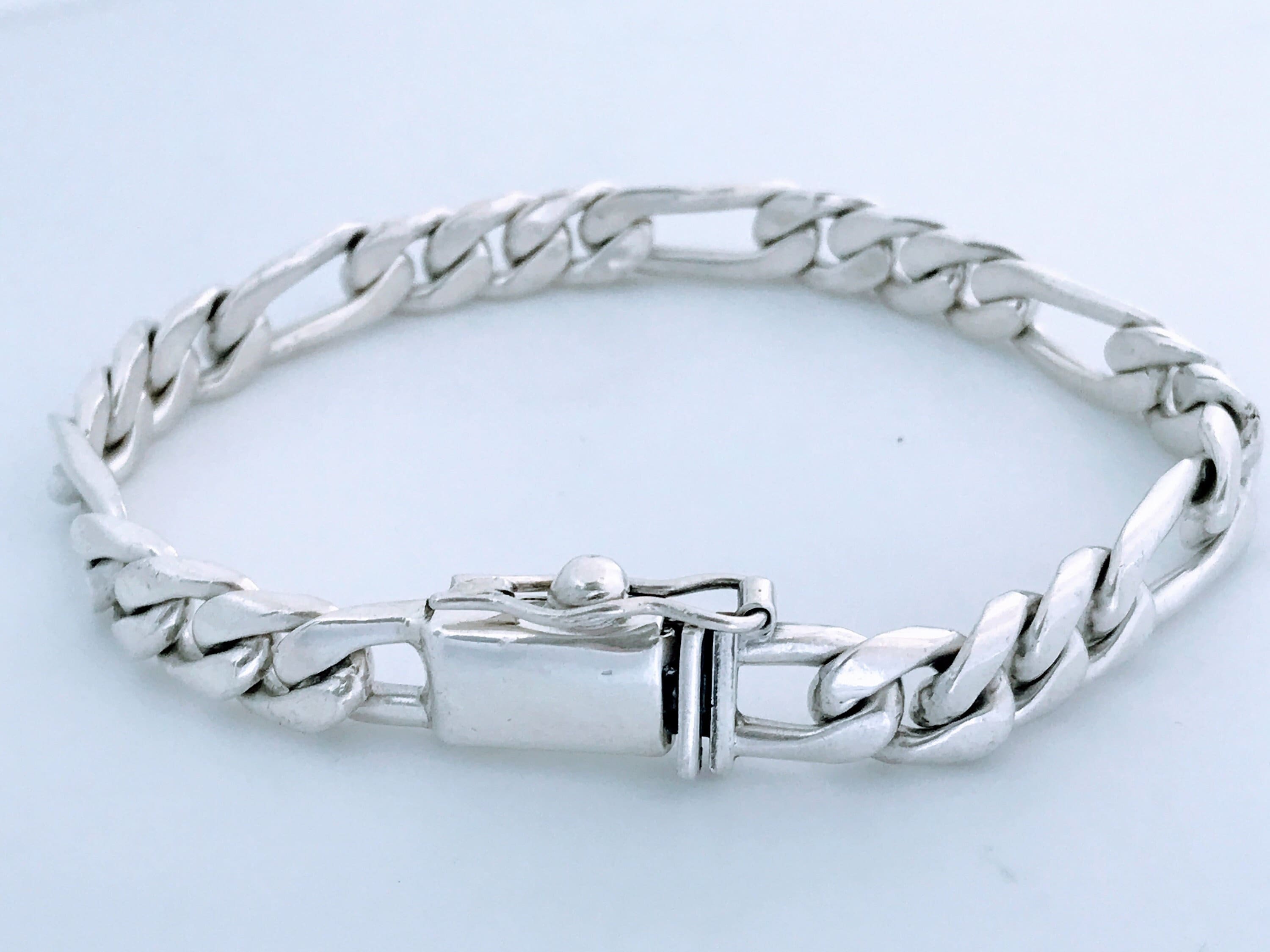 激安超特価 最大80%オフ  Sterling Mexico VTG Silver Bracelet Link Chain Figaro アクセサリー