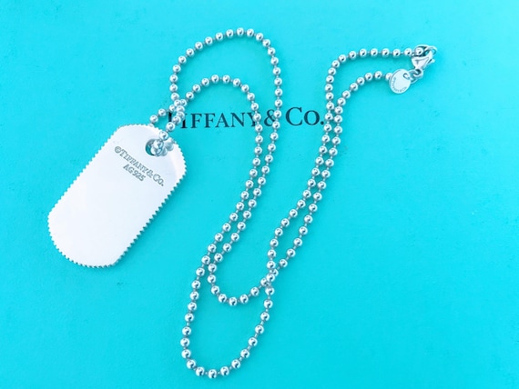 Tiffany & Co Rectangle Coin Edge ID Dog Tag Pendant Ball Bead
