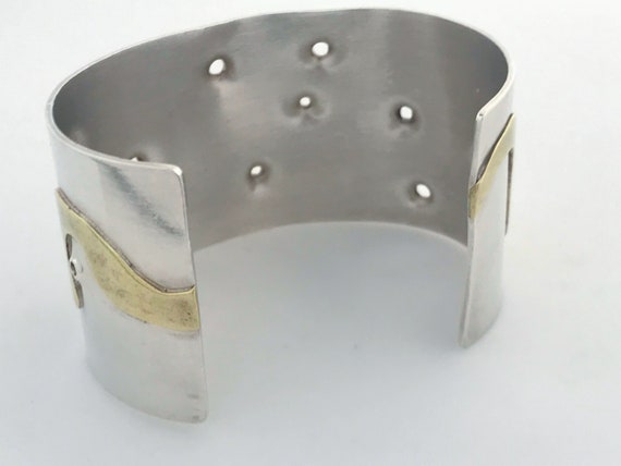 Artisan Made Sterling Silver Brass Brutalist Cuff… - image 9