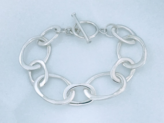 Retro Sterling Silver Flat Oval Chain Link Toggle Bracelet, Vintage 925 Silver Elongated Link Bracelet, Contemporary Chunky Oval Cable Chain - Etsy Retro Sterling Silver Flat Oval Chain Link Toggle Bracelet, Vintage 925 Silver Elongated Link Bracelet, Contemporary Chunky Oval Cable Chain - Etsy