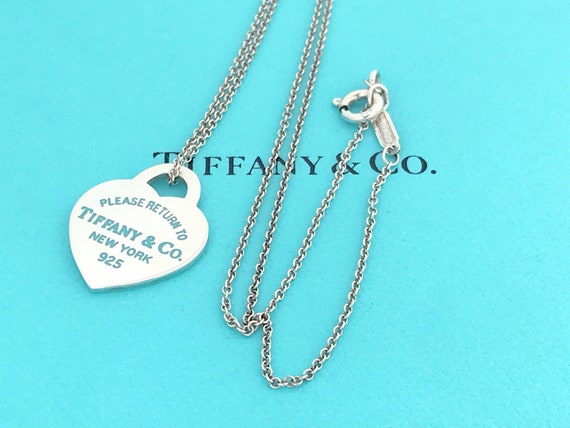 Return to Tiffany Heart Tag Bead Necklace in Silver with A Diamond, Small