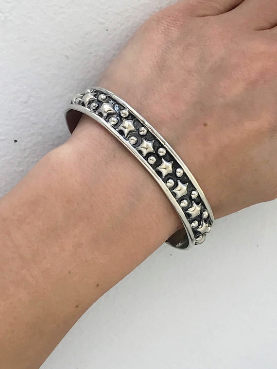 Taxco Sterling Silver Star Star Ball Bead Cuff Br… - image 1