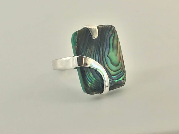 Abalone Sterling Silver Modernist Ring, Abalone I… - image 1