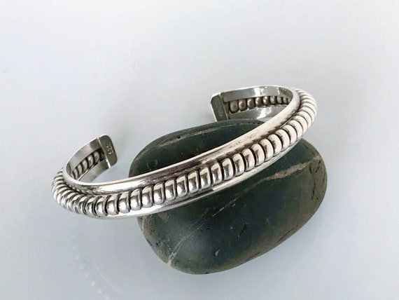 Vintage Mexico 925 Silver Coil Rope Twist Cuff Br… - image 2