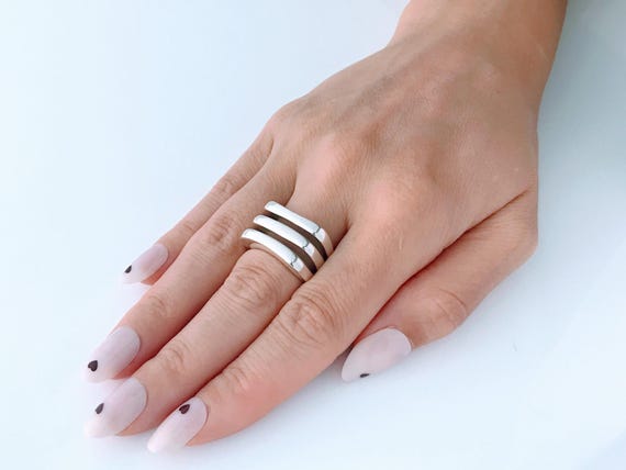 Modern Silpada Three Row Open Dome Square Band Ri… - image 2