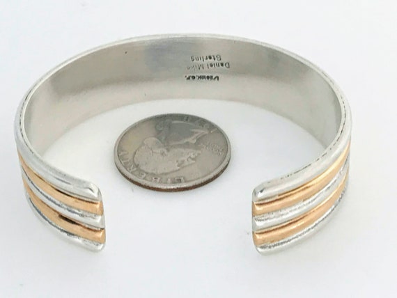 Stunning Vintage Native American Navajo 14k Gold Convex Sterling Silver Bracelet Stunning Vintage Native American Navajo 14k Gold Convex Sterling Silver Bracelet