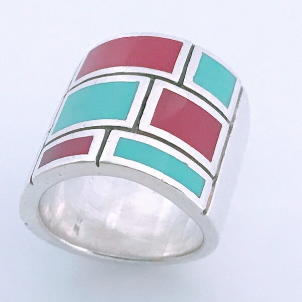 Handcrafted Sterling Silver and Multi Stone Inlay