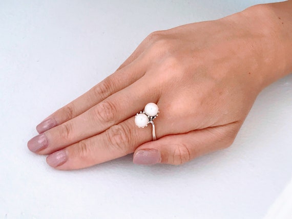 Vintage 10k White Gold Pearl Ring, Real White Gol… - image 3