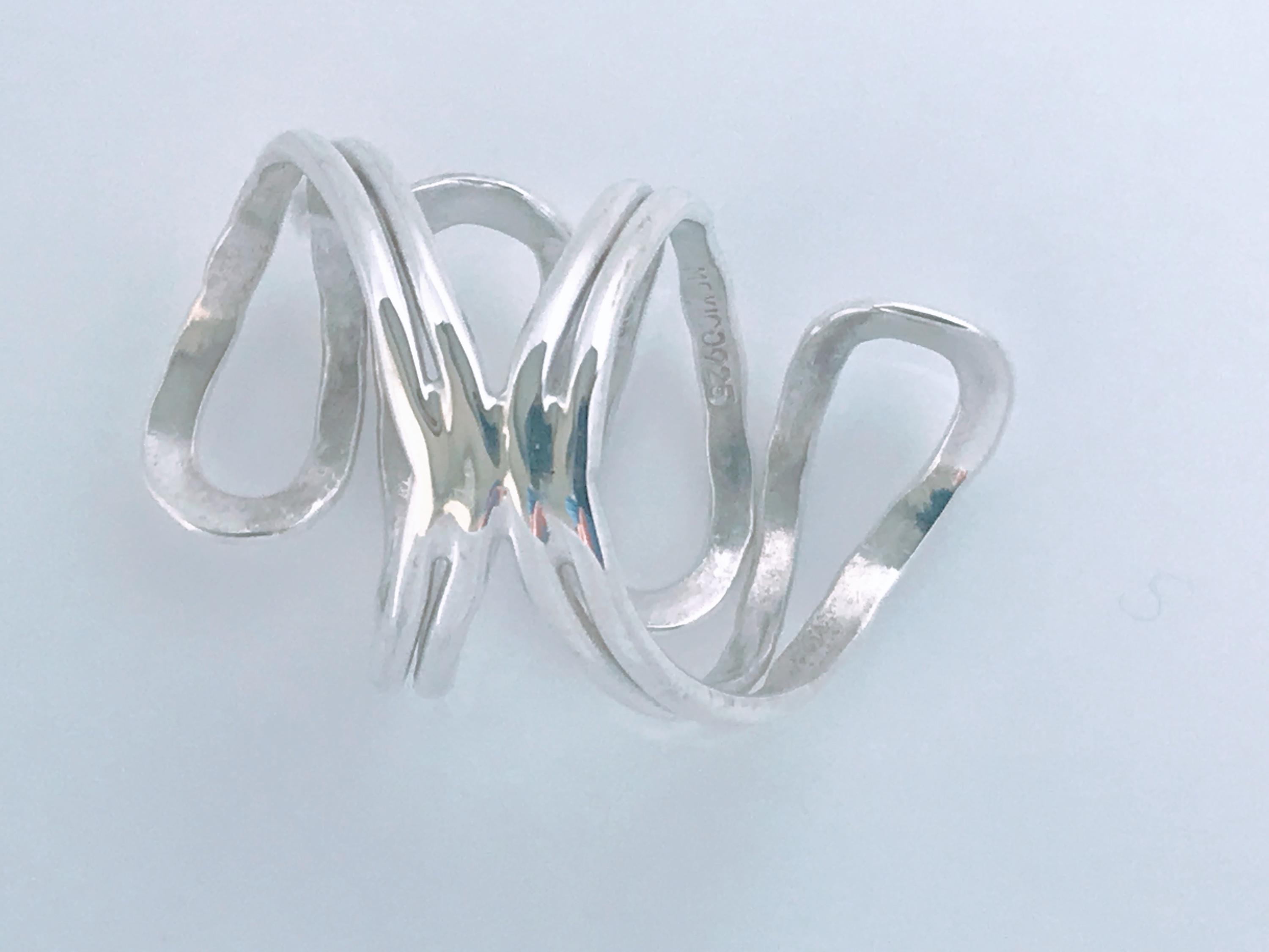 Vintage Mexico Hammered Maze Ring Sterling 925 Silver, Retro Long