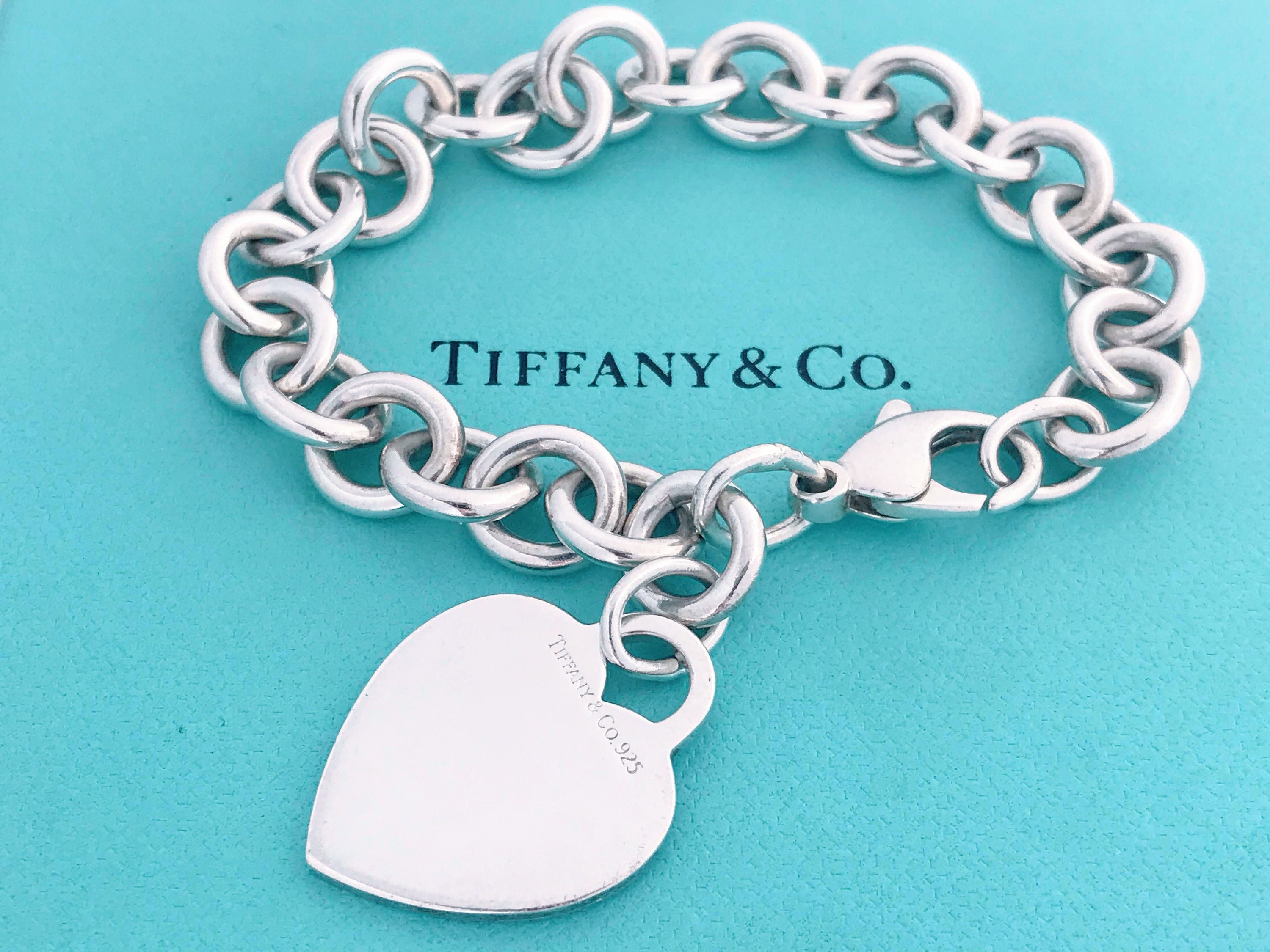 Authentic Tiffany Co Heart Bracelet Plain Heart Tag Pendant Chain Link ...