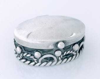 Vintage Southwest Tribal Pill Locket Prayer Box Sterling Silver Thunderbird Hallmark, Native American Oval Oxidized Rope Ball Bead Accent