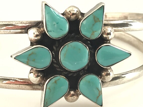 Vintage Southwest Turquoise Sterling Silver Cuff … - image 4
