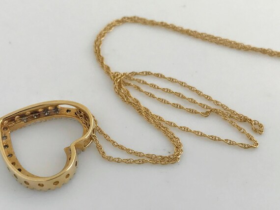 10K Yellow Gold Heart Diamond Pendant Necklace, E… - image 8