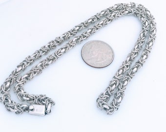VTG Sterling Silver Textured Byzantine Chain Link Necklace