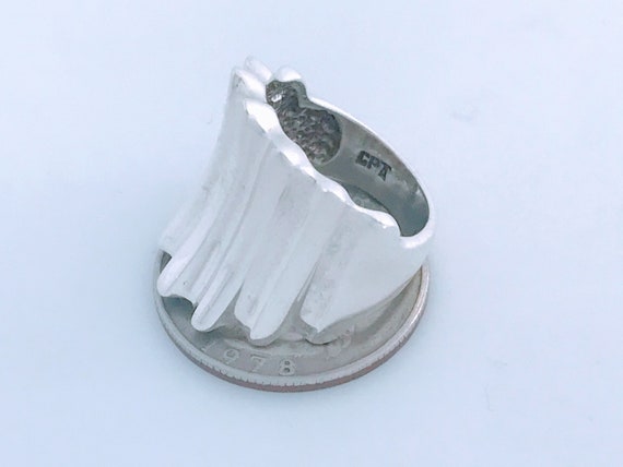 Sterling Silver Ribbed Fluted Concave Dome Ring C… - image 7