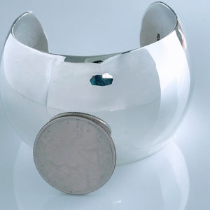 Vintage Mexico Modernist Extra Wide Domed Sterling Silver Cuff Bracelet, Retro Convex Smooth Half Dome 925 Cuff, Thick Heavy Polished Shiny
