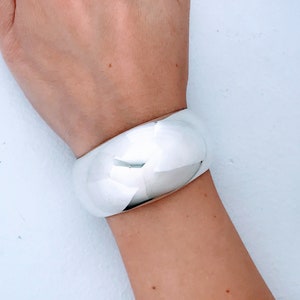 VTG Taxco Mexico Modernist Domed Sterling Silver Cuff Bracelet, Retro Wide Convex Dome 925 Silver Cuff, Thick Wide Chunky Polished Smooth