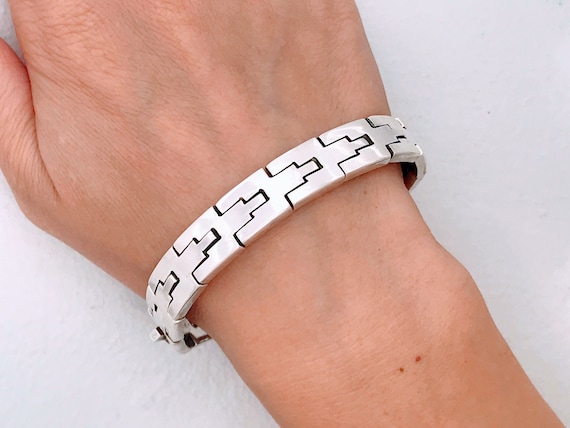 VTG Taxco Mexico Modernist Link Bracelet 925 Sterling Silver