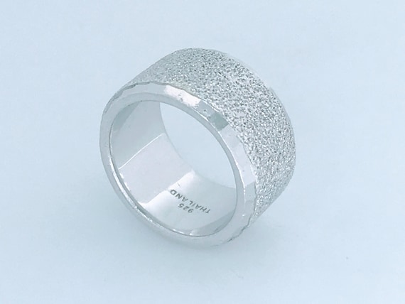 Sterling Silver Wide Textured Cigar Band Ring, Ch… - image 1