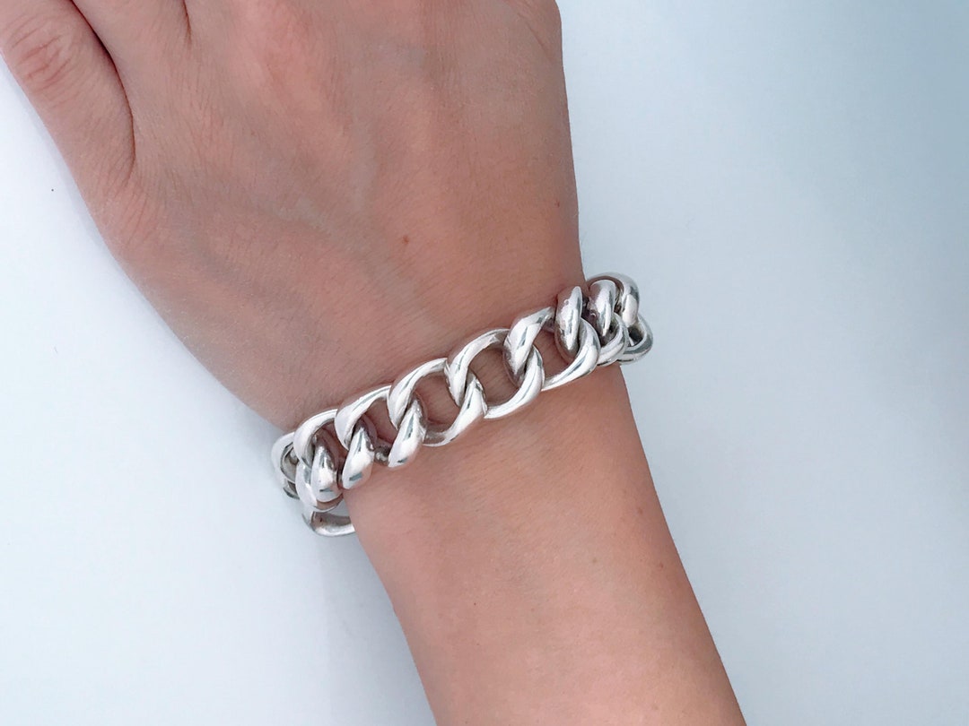 Vintage Zina Sterling Silver Solid Curb Cuban Link Bracelet, Oversized Thick Wide 925 Heavy Chain Link Bracelet, Chunky Modern Chainlink - Etsy Vintage Zina Sterling Silver Solid Curb Cuban Link Bracelet, Oversized Thick Wide 925 Heavy Chain Link Bracelet, Chunky Modern Chainlink - Etsy
