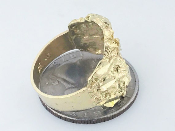 Retro 10k Yellow Gold Nugget Ring Band, Big Wide … - image 8