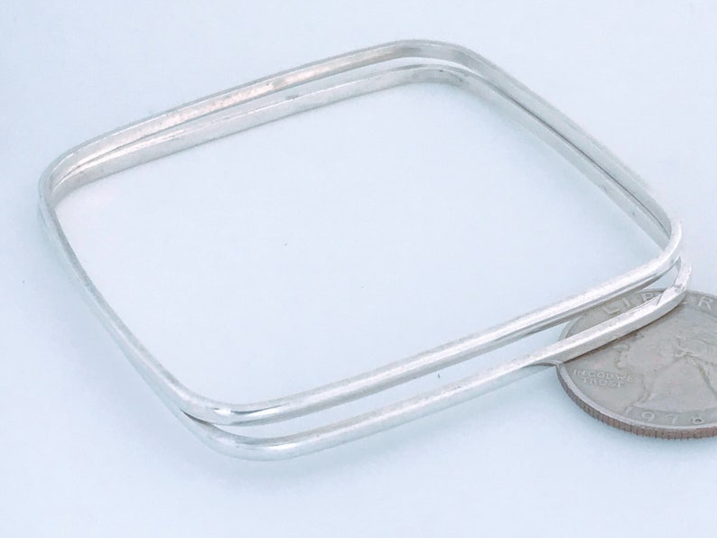 Set of Two Square Geometric Stacking Bangle Bracelet 925 Sterling ...