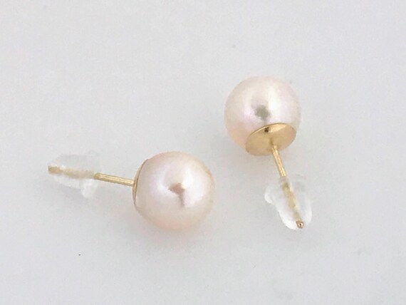 14K Gold Pearl Studs Earrings, 14k Yellow Gold Ro… - image 7