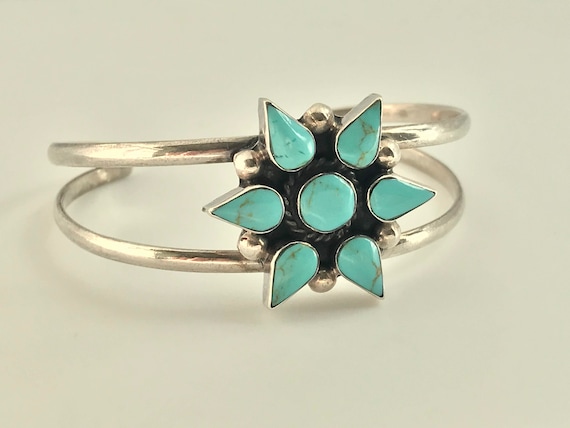 Vintage Southwest Turquoise Sterling Silver Cuff … - image 1