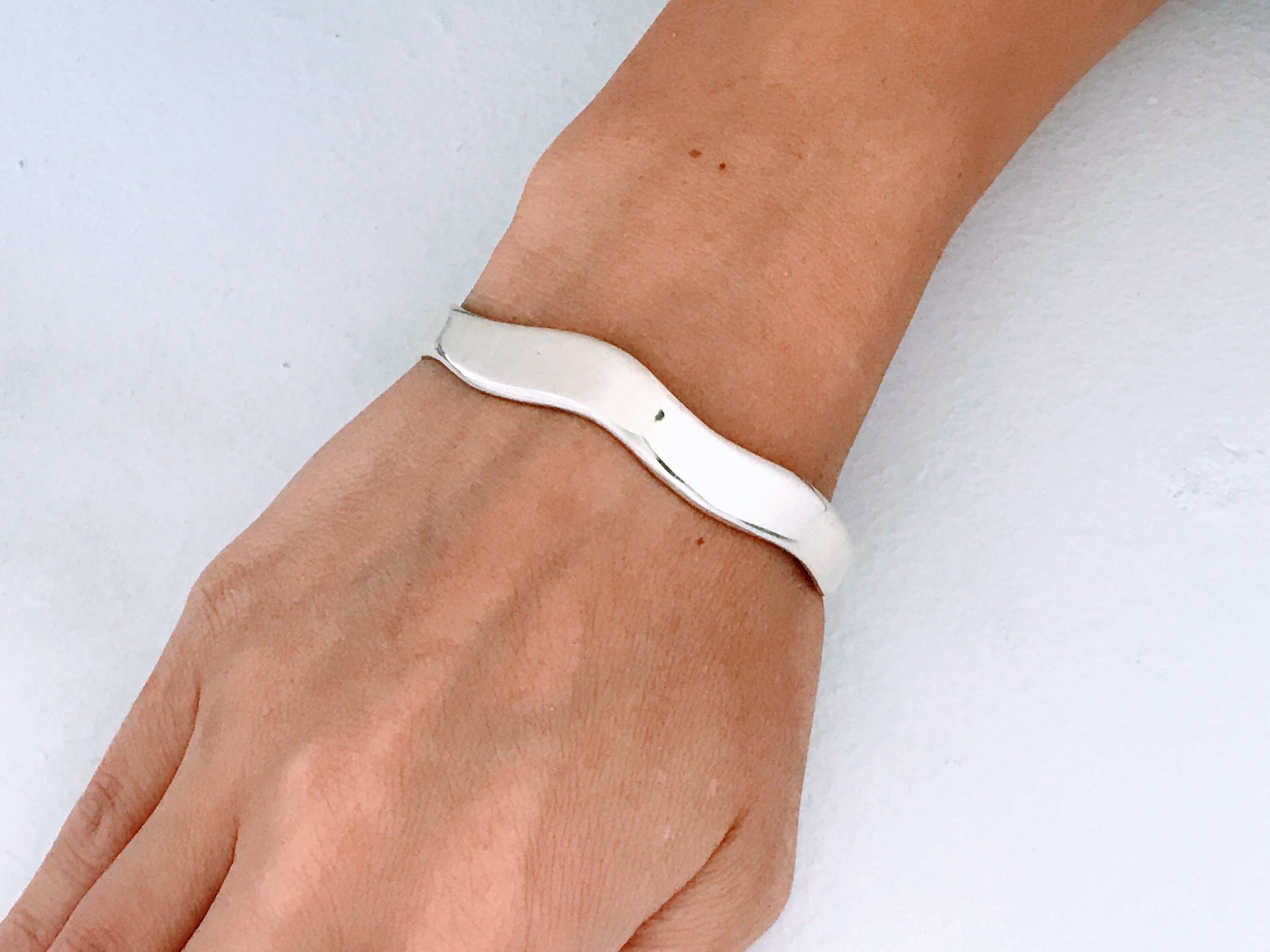 VTG 925 Sterling Silver Wave Cuff Bracelet, Thick High