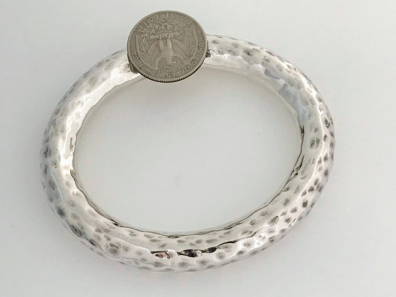 Chunky Textured 925 Silver Bangle Big Wide Modernist Rolled Silver Bangle Thick Heavy Oval Hammered Sterling Silver Bangle Bracelet Cuff