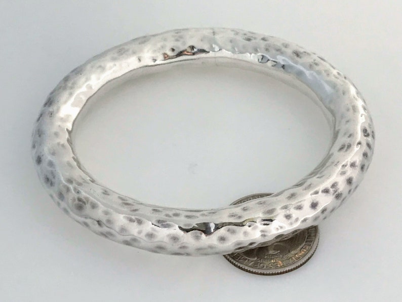 Chunky Textured 925 Silver Bangle Big Wide Modernist Rolled Silver Bangle Thick Heavy Oval Hammered Sterling Silver Bangle Bracelet Cuff