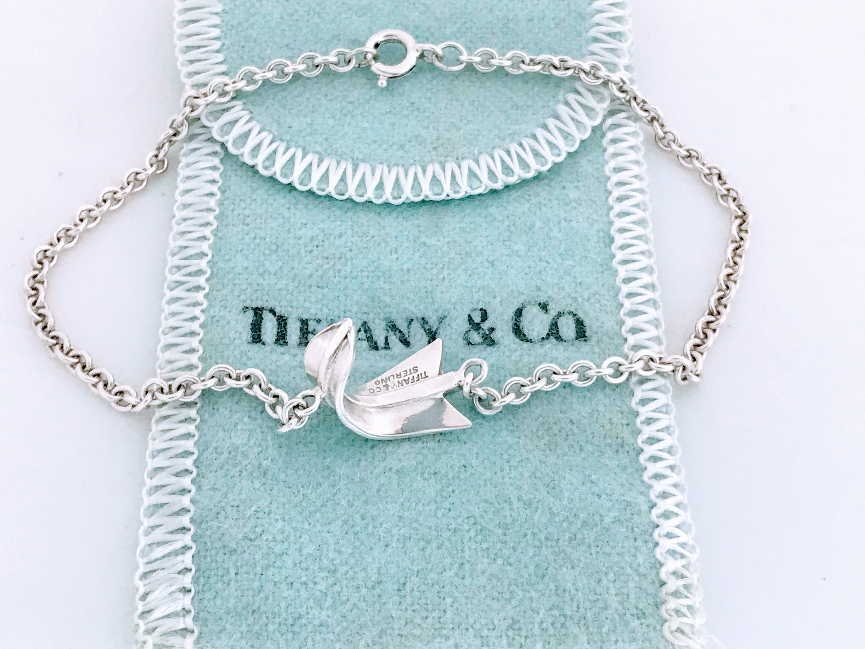 Authentic Tiffany & Co. Bent Arrow Sterling Silver Bracelet Pouch